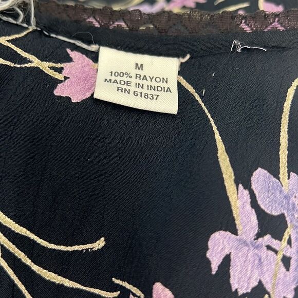 Floral Dress Sz Medium Made In India V Neck Sleeveless Midi 💯% Rayon Side Slit - Picture 8 of 9